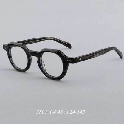 
Montura de gafas redondas vintage de acetato con puente de cerradura y detalles de remaches cuadrados - Imagen 4