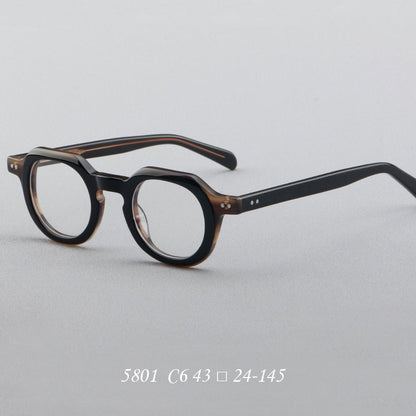 
Montura de gafas redondas vintage de acetato con puente de cerradura y detalles de remaches cuadrados - Imagen 5