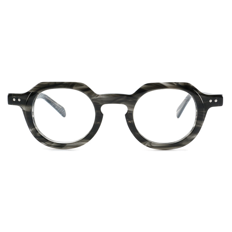 
Montura de gafas redondas vintage de acetato con puente de cerradura y detalles de remaches cuadrados