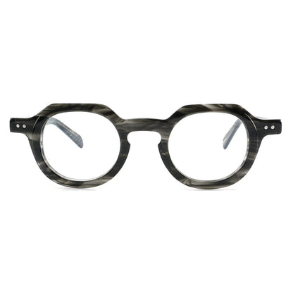 
Montura de gafas redondas vintage de acetato con puente de cerradura y detalles de remaches cuadrados - Imagen 6