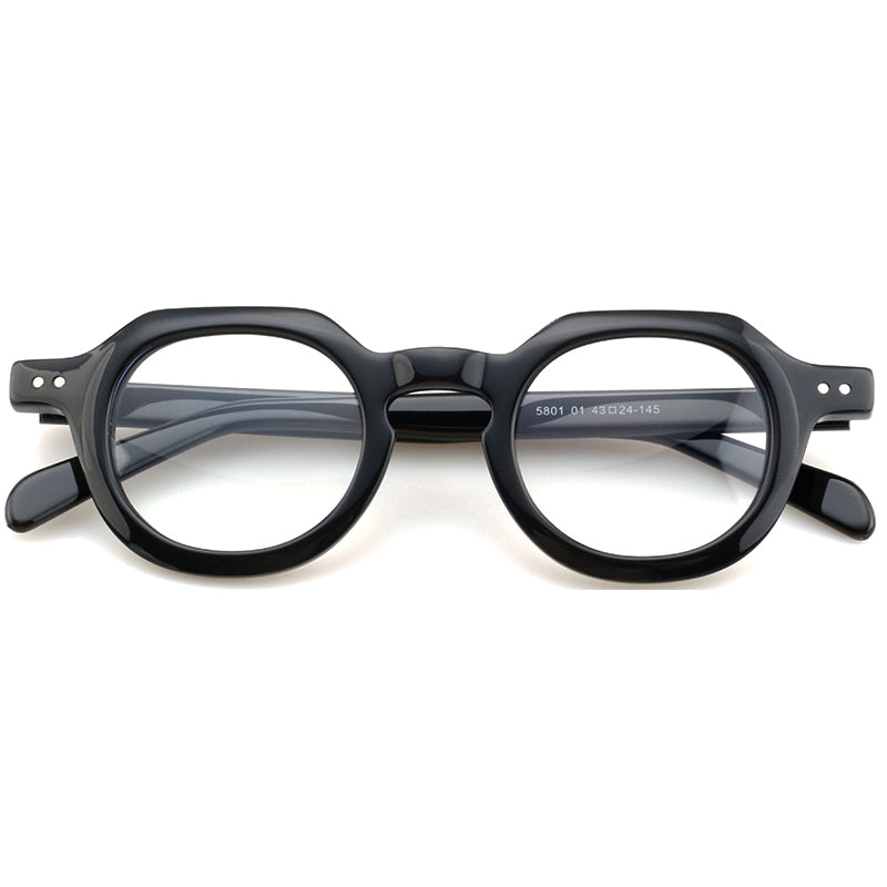 
Montura de gafas redondas vintage de acetato con puente de cerradura y detalles de remaches cuadrados