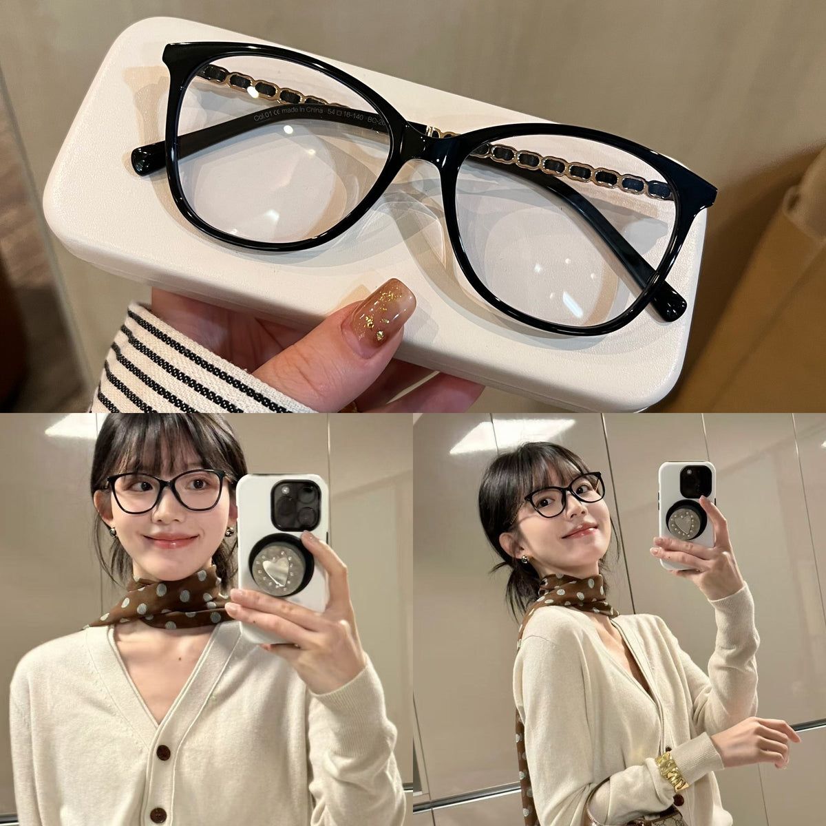 
Monturas de gafas ojo de gato con detalles de cadena en las varillas, en negro o carey