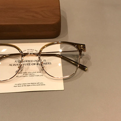 
Monturas de gafas retro tipo Browline con frente curvado, marrón té/dorado o gris transparente - Imagen 4