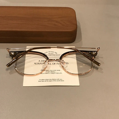 
Monturas de gafas retro tipo Browline con frente curvado, marrón té/dorado o gris transparente - Imagen 5