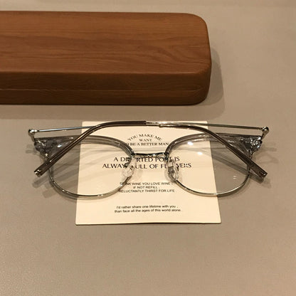 
Monturas de gafas retro tipo Browline con frente curvado, marrón té/dorado o gris transparente - Imagen 7