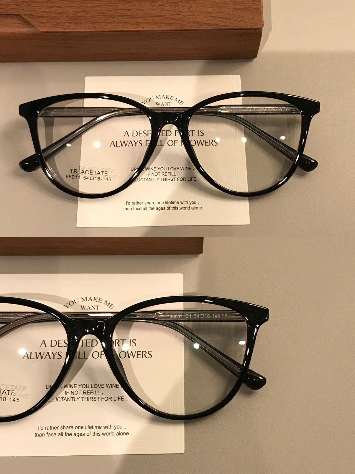 
Gafas de montura ojo de gato con esquinas elevadas, color ámbar marrón o negro - Negro