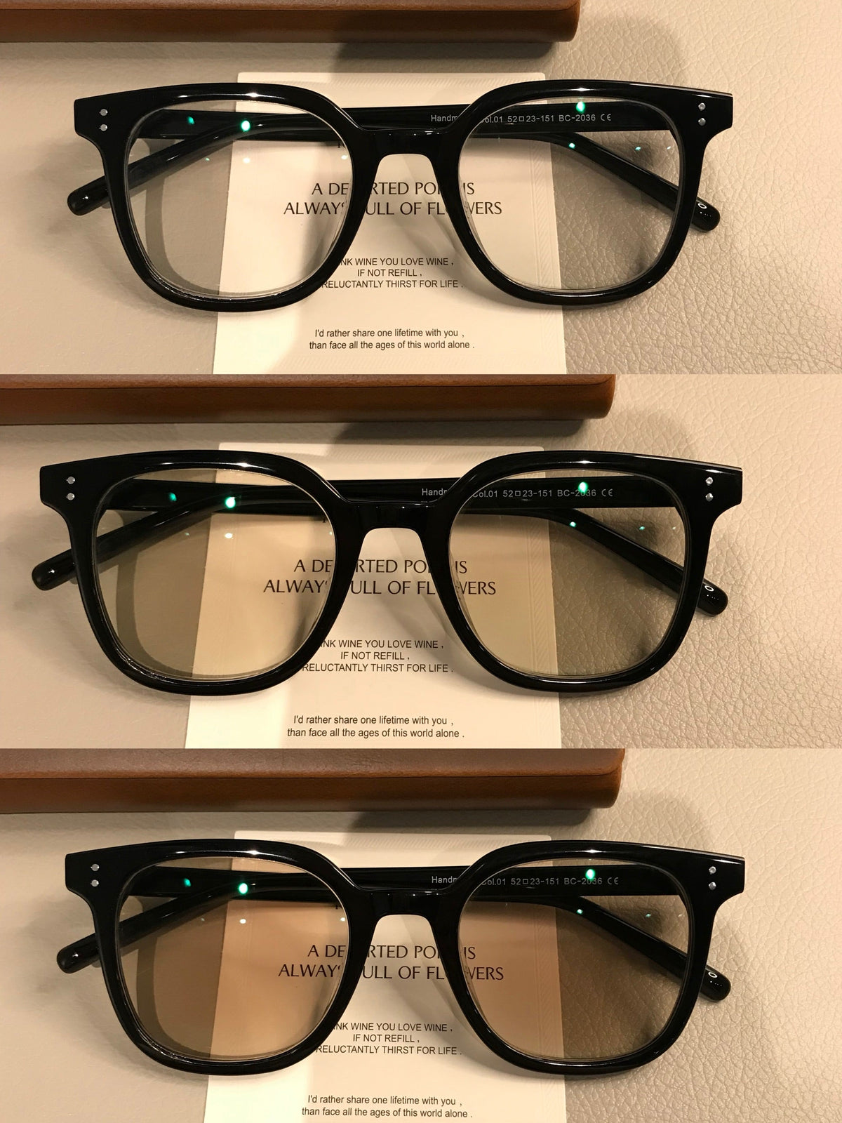 
Monturas de gafas geométricas cuadradas con esquinas angulares, acabados en negro o carey mate