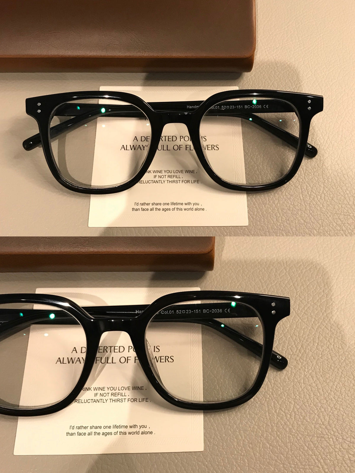 
Monturas de gafas geométricas cuadradas con esquinas angulares, acabados en negro o carey mate