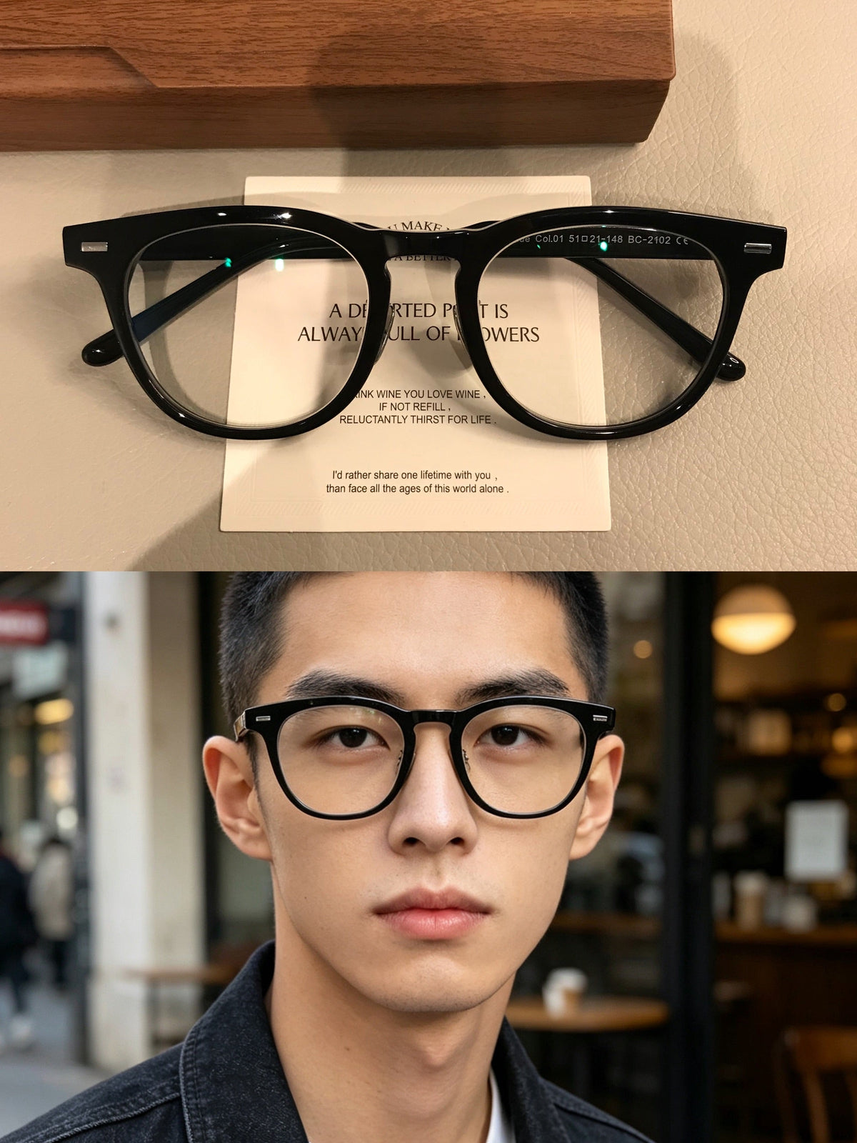 
Montura de gafas cuadrada extragrande para hombre con frente grueso, negra - Negro