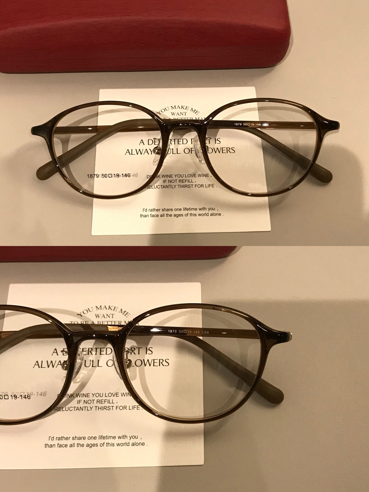 
Monturas de gafas redondas con varillas anchas y remaches en las esquinas, negro, carey o marrón caramelo