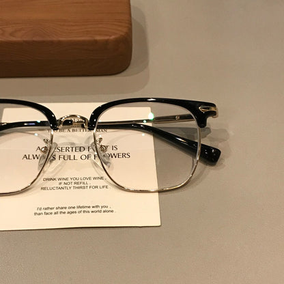 
Monturas de gafas estilo Browline para hombre con bordes inferiores en contraste, negro/dorado o negro/plateado - Imagen 3