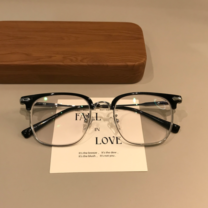
Monturas de gafas estilo Browline para hombre con bordes inferiores en contraste, negro/dorado o negro/plateado - Imagen 8