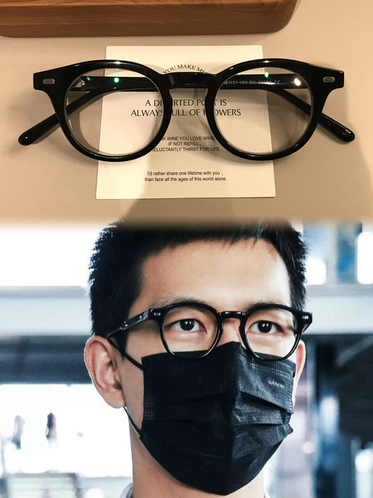 Montura de gafas redonda retro con borde superior ancho, carey o negro brillante