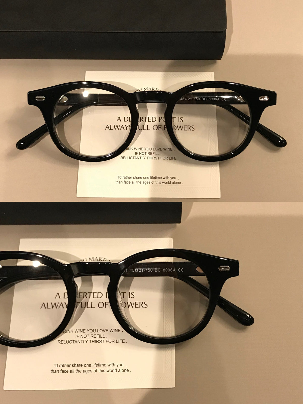 
Montura de gafas redonda retro con borde superior ancho, carey o negro brillante