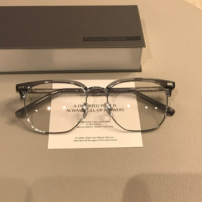 
Monturas de gafas retro estilo Browline con remaches en las esquinas, carey/dorado, negro o gris transparente - Imagen 4