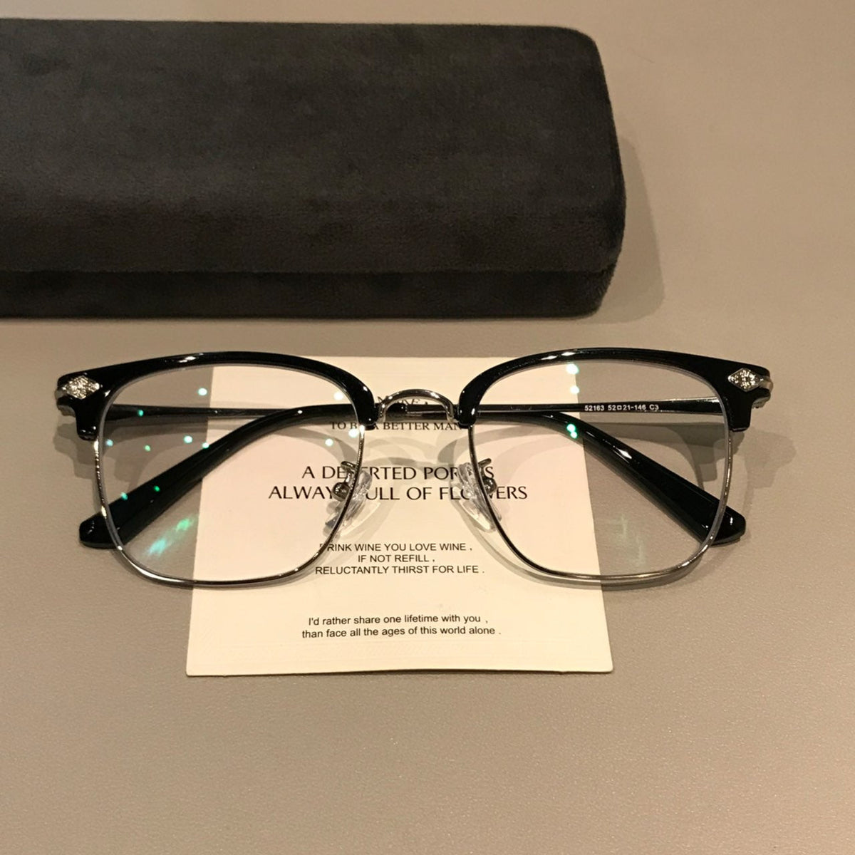
Monturas de gafas Browline para hombre con frente rectangular, negro/plateado o marrón té frío - Imagen 2