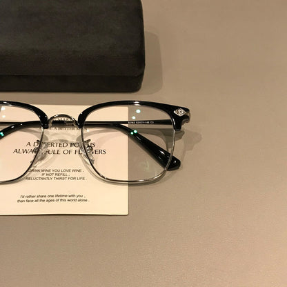 
Monturas de gafas Browline para hombre con frente rectangular, negro/plateado o marrón té frío - Imagen 3