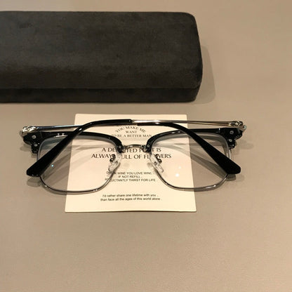 
Monturas de gafas Browline para hombre con frente rectangular, negro/plateado o marrón té frío - Imagen 4