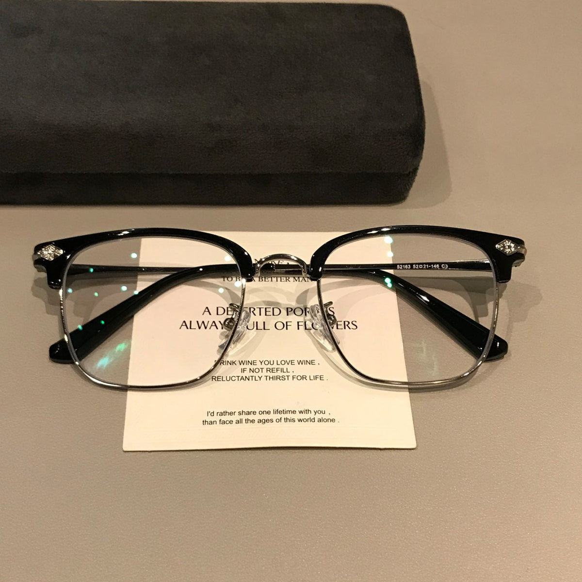 
Monturas de gafas Browline para hombre con frente rectangular, negro/plateado o marrón té frío