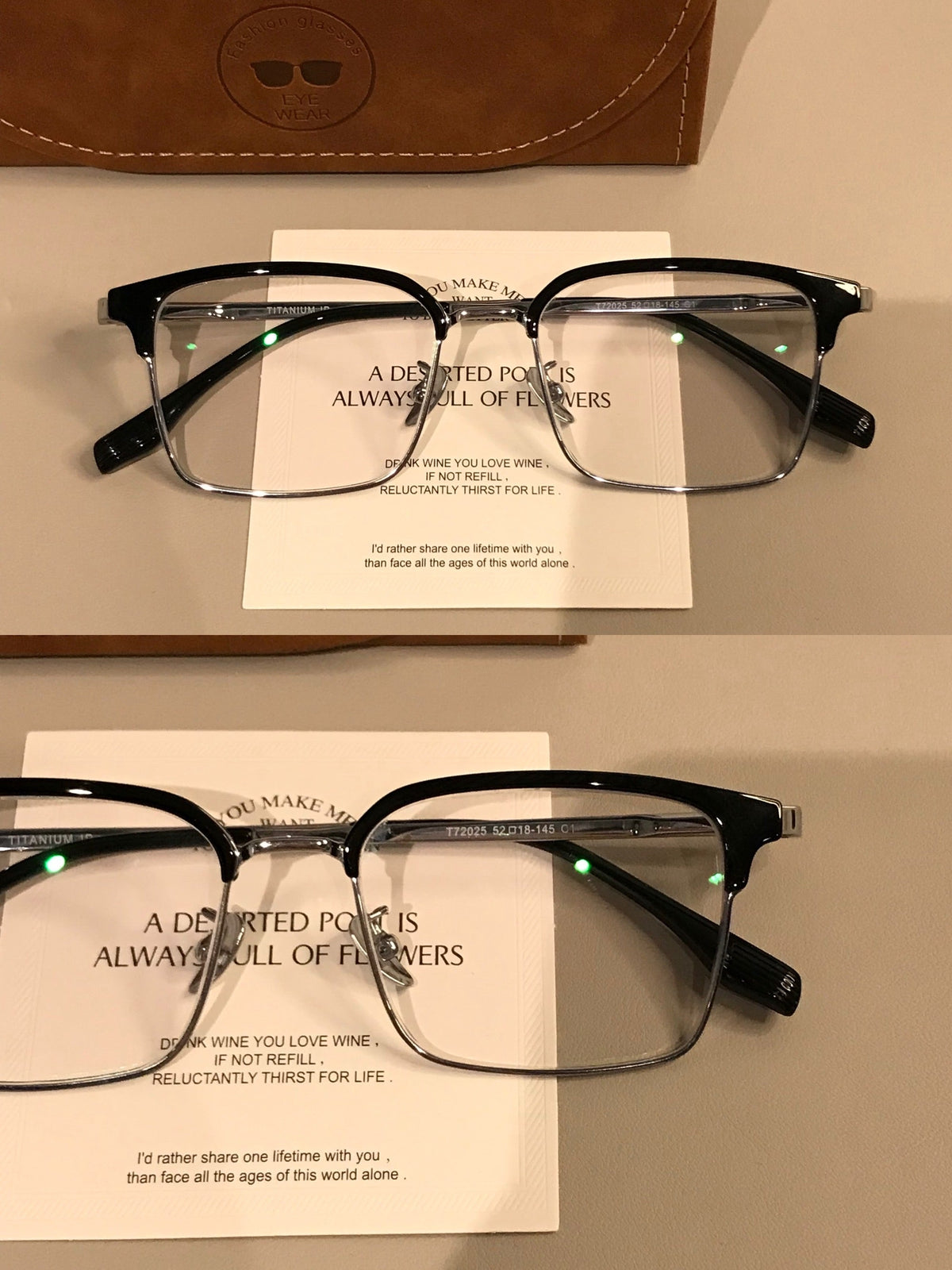 
Montura  de gafas rectangular estilo browline para hombre con aros inferiores delgados, negro/plateado - Imagen 2