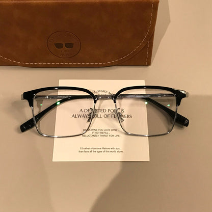 
Montura  de gafas rectangular estilo browline para hombre con aros inferiores delgados, negro/plateado - Imagen 3