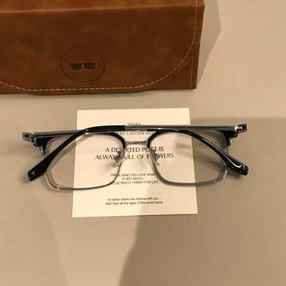 
Montura  de gafas rectangular estilo browline para hombre con aros inferiores delgados, negro/plateado - Imagen 5