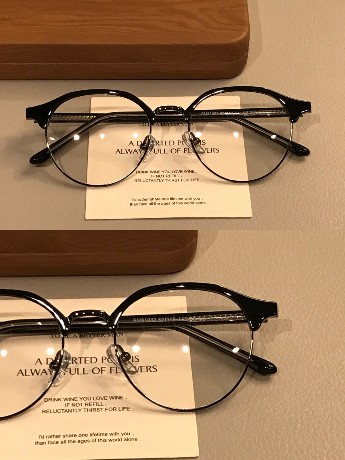 
Montura de gafas ovalada estilo browline para hombre, carey, negro/plata o negro/oro