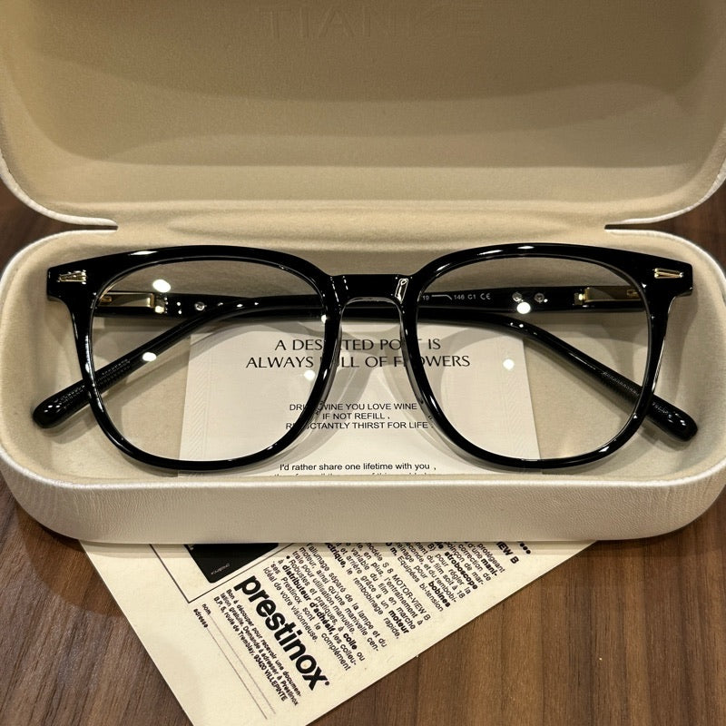 
Monturas de gafas redondeadas de gran tamaño con ceja suave, marrón, gris, negro o verde oliva - Negro