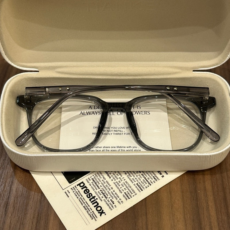 
Monturas de gafas redondeadas de gran tamaño con ceja suave, marrón, gris, negro o verde oliva