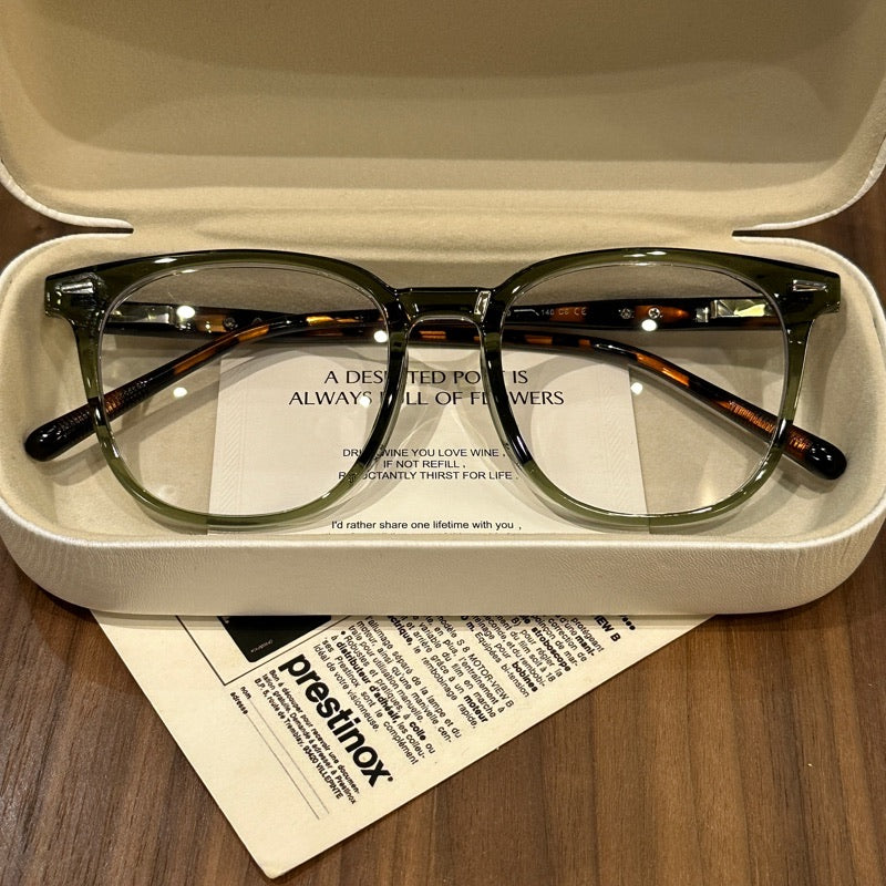 
Monturas de gafas redondeadas de gran tamaño con ceja suave, marrón, gris, negro o verde oliva - Verde oliva