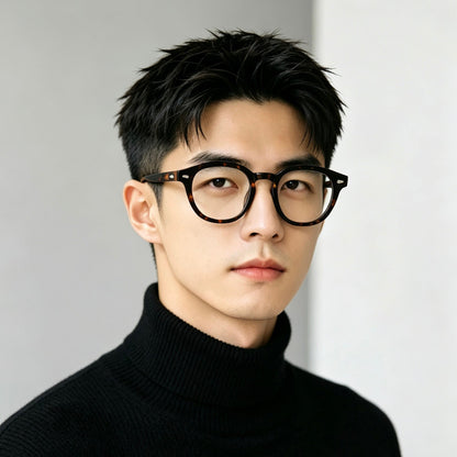 
Monturas de gafas ovaladas estilo Boston para hombre con aros gruesos, negro o carey - Imagen 3