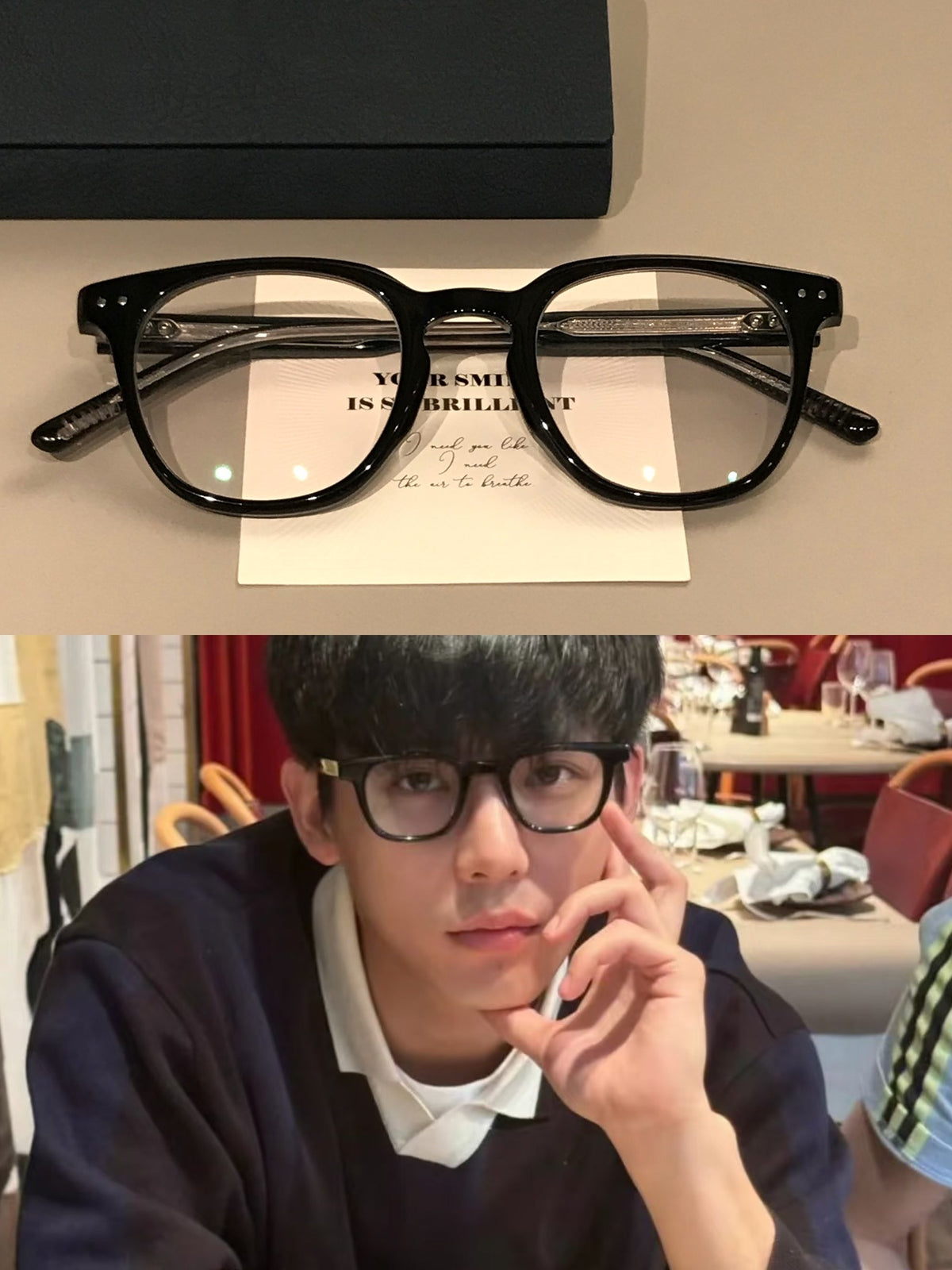 
Monturas de gafas rectangulares para hombre con borde superior ancho, negras